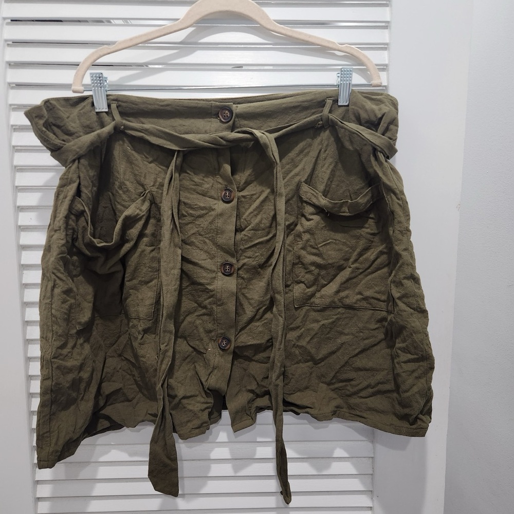 Shein Army Green Tie Waist Mini Skirt 4X